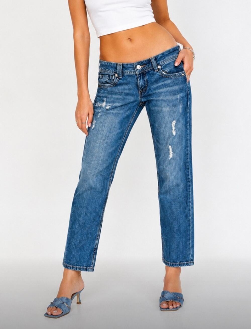 Vintage Candies distressed ankle crop straight leg jeans Y2K low rise 26 /3